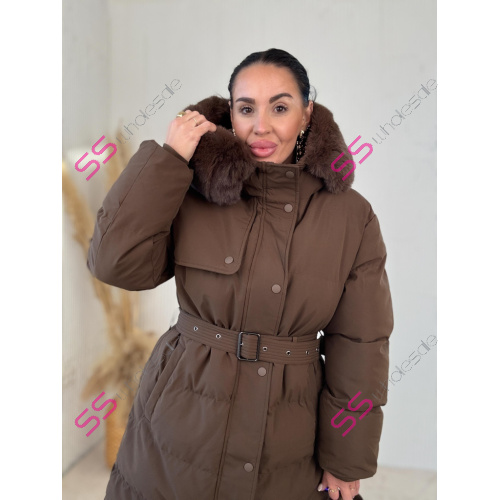 Dlhá bunda s kožušinou a kapucňou NESIA