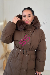 Dlhá bunda s kožušinou a kapucňou NESIA