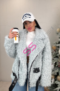 Kožušinková bunda s koženkovými detailmi POLETT+