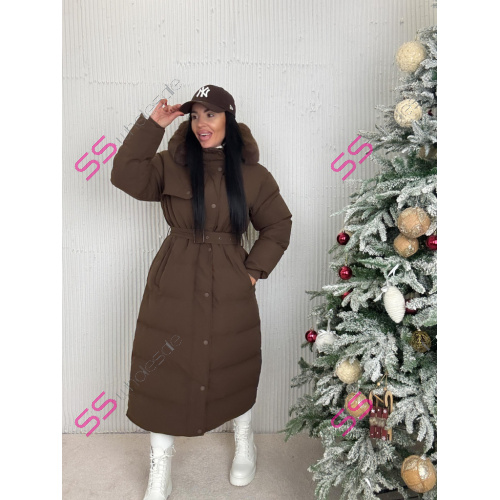 Dlhá bunda s kožušinou a kapucňou NESIA