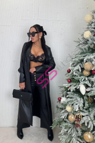 Dlhý koženkový kabát SAVIRA