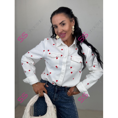 Denim košeľa s vyšívanými srdiečkami MADDIE