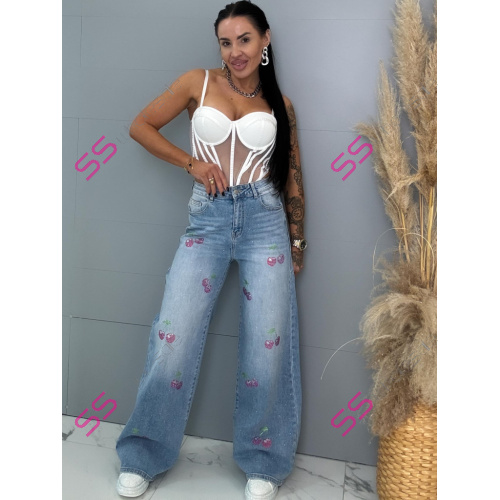 Vysokopásové palazzo rifle zdobené kamienkami