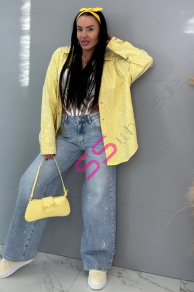 Vysokopásové vyšívané wide leg rifle s kamienkami