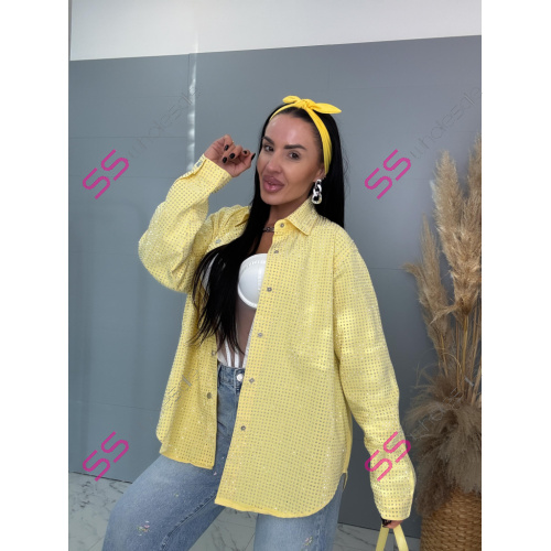 Denimový košeľový kabát s kamienkami ANZIA