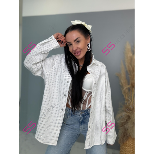 Denimový košeľový kabát s kamienkami ANZIA