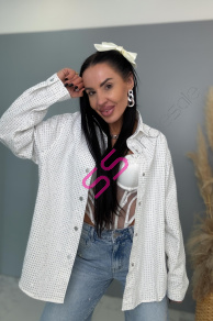 Denimový košeľový kabát s kamienkami ANZIA