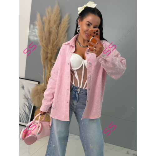 Denimový košeľový kabát s kamienkami ANZIA