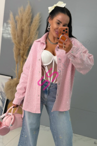 Denimový košeľový kabát s kamienkami ANZIA