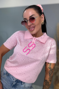 Pulóver s gombíkovou légou zdobený kamienkami LUCIE