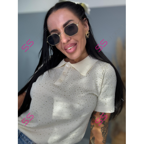 Pulóver s gombíkovou légou zdobený kamienkami LUCIE