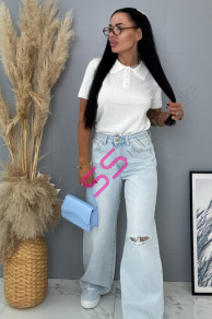 Vysokopásové roztrhané wide leg rifle s čipkou