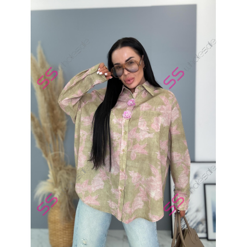 Oversized kvetinová košeľa s ozdobnou sponou FLOWER