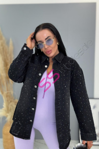 Roztrhaný denim kabát zdobený kamienkami MADINA