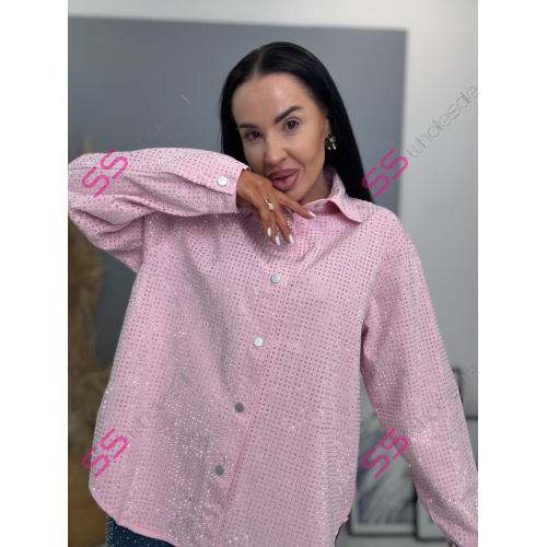 Denimový košeľový kabát s kamienkami ANZIA