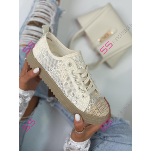 Béžové čipkované tenisky GLINDA-