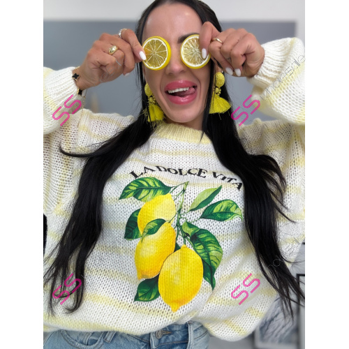 Jemný mohérový pulóver s potlačou LEMON