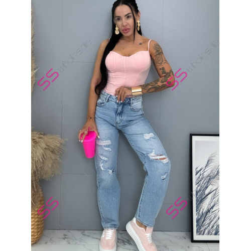 Roztrhané mom fit rifle s vysokým pásom 