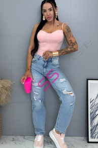 Roztrhané mom fit rifle s vysokým pásom 