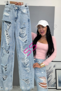 Vysokopásové roztrhané wide leg rifle s kamienkami