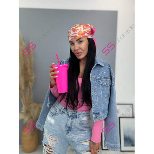 Krátky denim kabát s kamienkami EVELIN