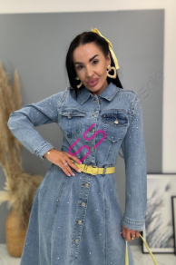 Denim šaty na gombíky zdobené kamienkami CELENA