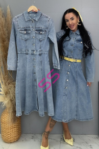 Denim šaty na gombíky zdobené kamienkami CELENA