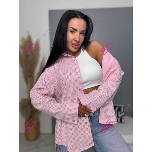 Denimový košeľový kabát s kamienkami ANZIA