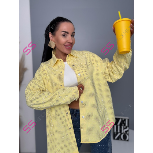 Denimový košeľový kabát s kamienkami ANZIA