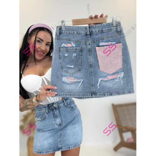 Rifľová sukňa so zadným trblietavým vreckom FLEXI