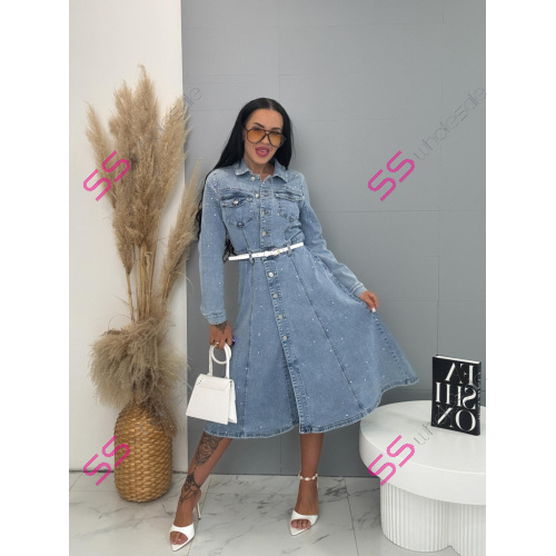 Denim šaty na gombíky zdobené kamienkami JENNIE