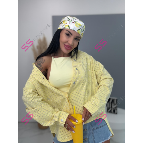 Denimový košeľový kabát s kamienkami JELKY