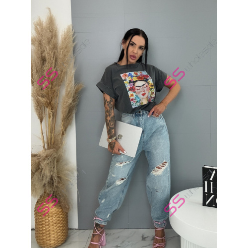 Roztrhané baggy fit rifle s vysokým pásom 