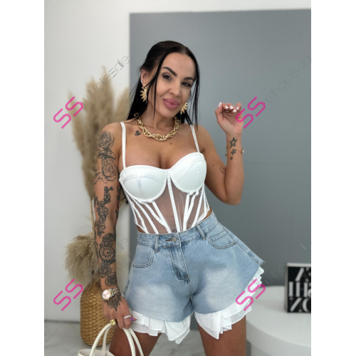 Extravagantné kombinované denim šortky FERENA