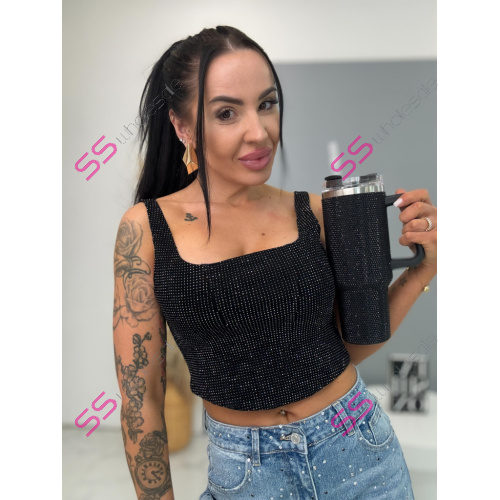 Denim crop-top s kamienkami CRYSTAL