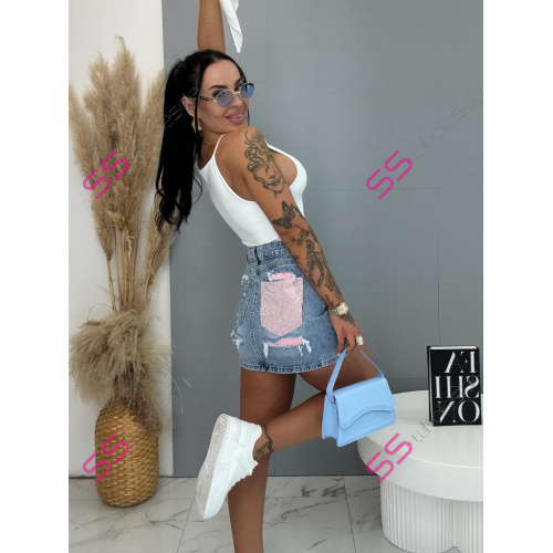 Rifľová sukňa so zadným trblietavým vreckom FLEXI