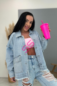 Dámsky denim kabát s kamienkami CELESTE