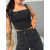 Denim crop-top s kamienkami CRYSTAL